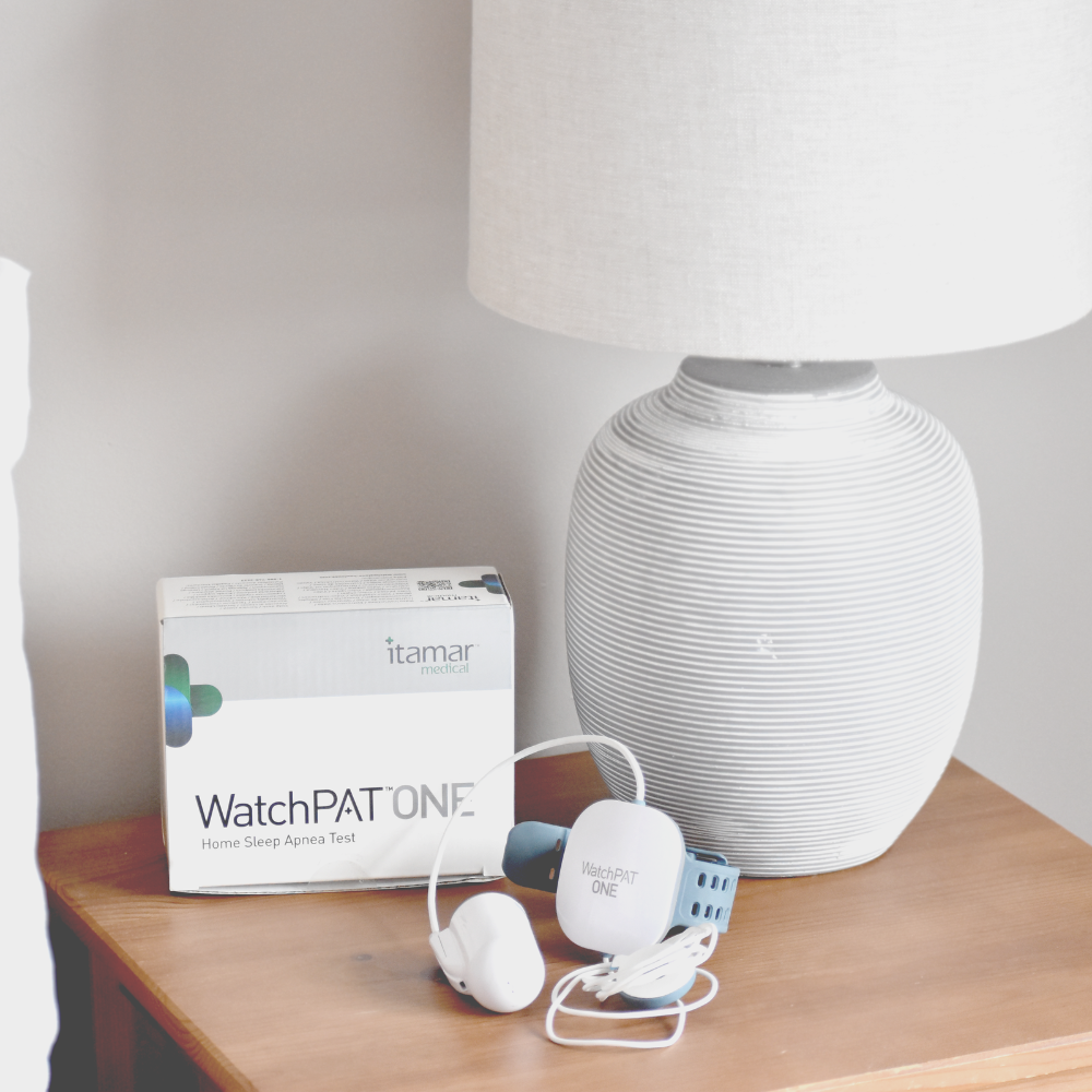 WatchPat One home sleep apnoea test on bedside table | SleepTest.co.uk